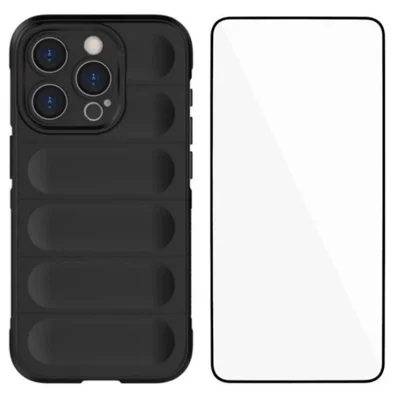 WANLONFENG For iPhone 14 Pro Max TPU Case  HD Series Anti Slip Phone Cover with Tempered Glass - Black
