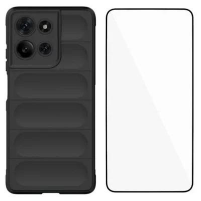 WANLONFENG For Motorola Moto G75 5G TPU Case  HD Series Anti Slip Phone Cover with Tempered Glass - Black