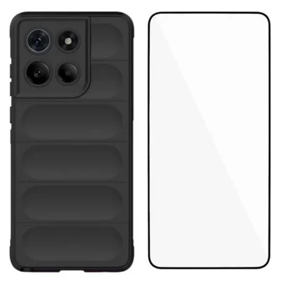 WANLONFENG For Motorola Edge 60 Stylus 5G TPU Case  HD Series Anti Slip Phone Cover with Tempered Glass - Black