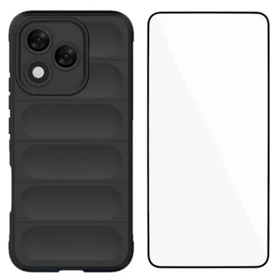 För Honor 400 Lite 5G TPU-hölse WANLONFENG HD-serien Antislip telefonhölse med förhärdat glas - Svart