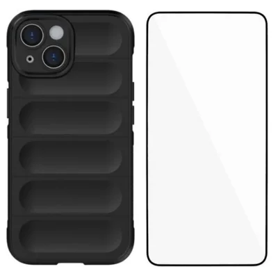 WANLONFENG For iPhone 15 Plus TPU Case  HD Series Anti Slip Phone Cover with Tempered Glass - Black