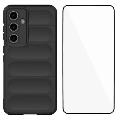 WANLONFENG For Samsung Galaxy S24 FE TPU Case  HD Series Anti Slip Phone Cover with Tempered Glass - Black