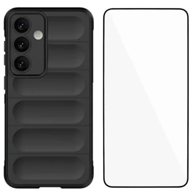 WANLONFENG For Samsung Galaxy S24 TPU Case  HD Series Anti Slip Phone Cover with Tempered Glass - Black