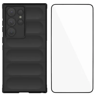 WANLONFENG For Samsung Galaxy S24 Ultra TPU Case  HD Series Anti Slip Phone Cover with Tempered Glass - Black