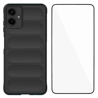 WANLONFENG For Samsung Galaxy A06 4G TPU Case  HD Series Anti Slip Phone Cover with Tempered Glass - Black