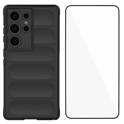 WANLONFENG For Samsung Galaxy S25 Ultra TPU Case  HD Series Anti Slip Phone Cover with Tempered Glass - Black