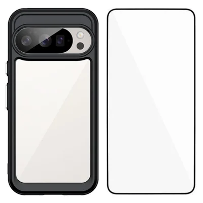 WANLONFENG For Google Pixel 10 Pro Phone Case  XC Series TPU Acrylic Cover with Tempered Glass (Big Lens Hole) - Black