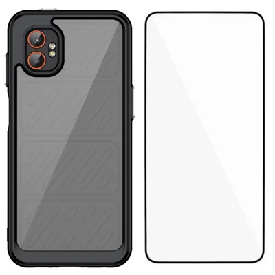 WANLONFENG For Samsung Galaxy XCover7 Pro Phone Case  XC Series TPU Acrylic Cover with Tempered Glass (Big Lens Hole) - Black