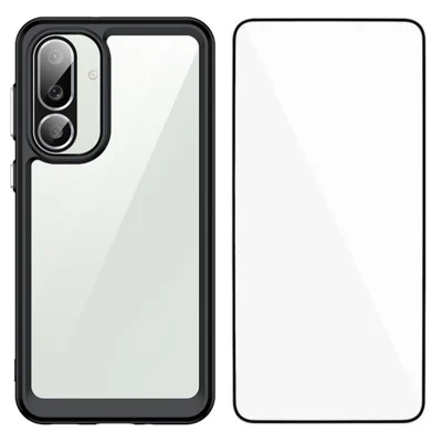 WANLONFENG For Samsung Galaxy F56 5G Phone Case  XC Series TPU Acrylic Cover with Tempered Glass (Big Lens Hole) - Black