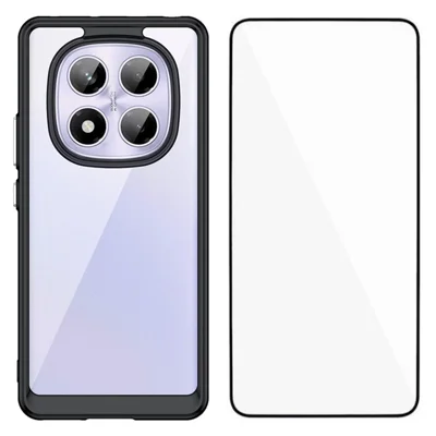 WANLONFENG For Xiaomi Redmi Note 14 Pro 4G Phone Case  XC Series TPU Acrylic Cover with Tempered Glass (Big Lens Hole) - Black