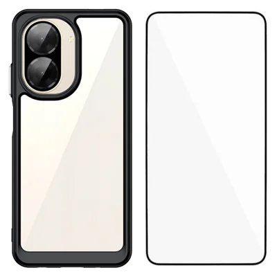 WANLONFENG For Xiaomi Redmi A5 NFC (EU) (173.45mm) Phone Case  XC Series TPU Acrylic Cover with Tempered Glass (Big Lens Hole) - Black