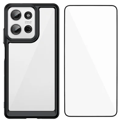 WANLONFENG For Motorola Moto G75 5G Phone Case  XC Series TPU Acrylic Cover with Tempered Glass (Big Lens Hole) - Black