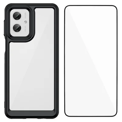 WANLONFENG XC-serie TPU-acrylhoes met gehard glas voor Motorola Moto G55 5G - Zwart (gat voor grote lens)