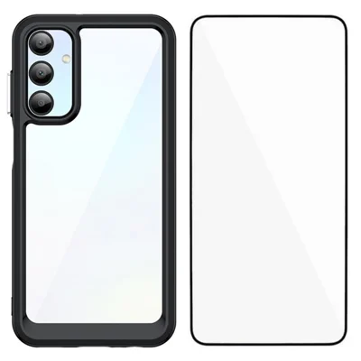 WANLONFENG For Samsung Galaxy A16 4G / Galaxy A16 5G Phone Case  XC Series TPU Acrylic Cover with Tempered Glass (Big Lens Hole) - Black