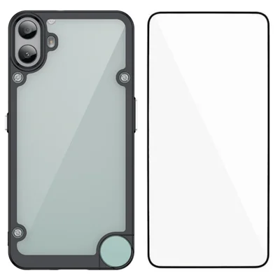 WANLONFENG For Nothing CMF Phone 1 Phone Case  XC Series TPU Acrylic Cover with Tempered Glass (Big Lens Hole) - Black