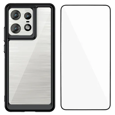 WANLONFENG For Motorola Edge 50 Pro 5G Phone Case  XC Series TPU Acrylic Cover with Tempered Glass (Big Lens Hole) - Black