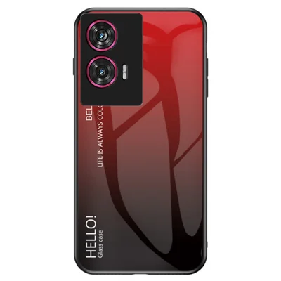 For Motorola Edge 50 Fusion 5G Case Anti-Scratch Tempered Glass + PC + TPU Phone Cover - Gradient Red Black