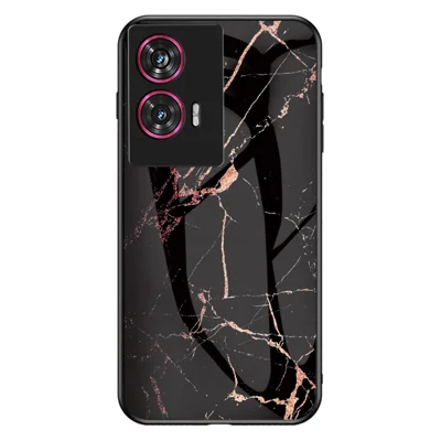 For Motorola Edge 50 Fusion 5G Case Marble Pattern Tempered Glass + PC + TPU Protective Phone Cover - Gold Black Marble