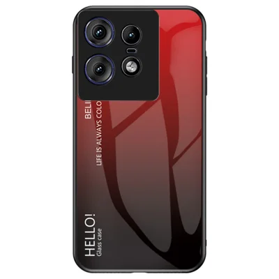 For Motorola Edge 50 Pro 5G Case Anti-Scratch Tempered Glass + PC + TPU Phone Cover - Gradient Red Black