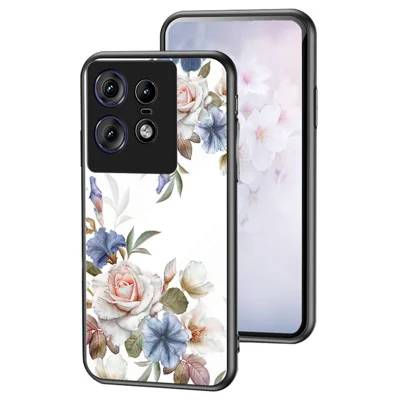 For Motorola Edge 50 Pro 5G Case Floral Pattern TPU + Tempered Glass Protective Phone Cover - White Flower Bush