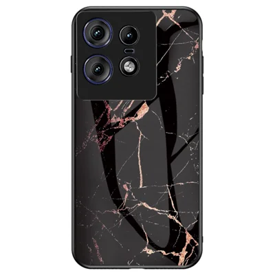 For Motorola Edge 50 Pro 5G Case Marble Pattern Tempered Glass + PC + TPU Protective Phone Cover - Gold Black Marble