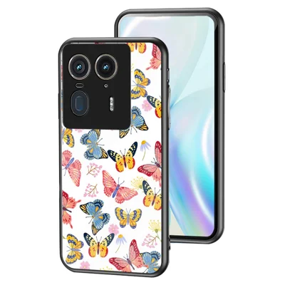 For Motorola Edge 50 Ultra 5G / Moto X50 Ultra 5G Case Butterfly Pattern TPU + Tempered Glass Protective Phone Cover - Colorful Butterfly