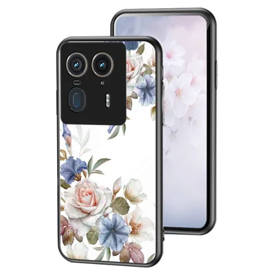 For Motorola Edge 50 Ultra 5G / Moto X50 Ultra 5G Case Floral Pattern TPU + Tempered Glass Protective Phone Cover - White Flower Bush