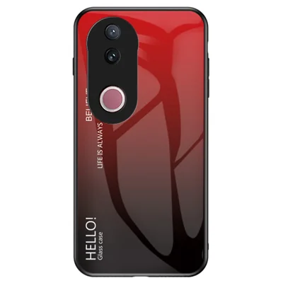 For vivo V50 5G Case Anti-Scratch Tempered Glass + PC + TPU Phone Cover - Gradient Red Black