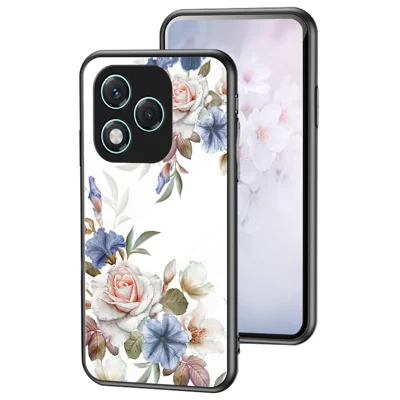 For Honor 400 Lite 5G Case Floral Pattern TPU + Tempered Glass Protective Phone Cover - White Flower Bush