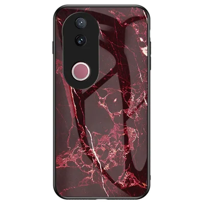 For vivo V50 5G Case Marble Pattern Tempered Glass + PC + TPU Protective Phone Cover - Blood Red Marble