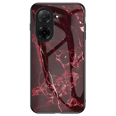 For Xiaomi Poco C71 4G / Redmi A5 4G (171.7mm) Case Marble Pattern Tempered Glass + PC + TPU Protective Phone Cover - Blood Red Marble