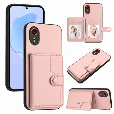 For Samsung Galaxy Xcover7 Case RFID Blocking Card Holder Kickstand TPU + PU Leather Phone Back Cover - Rose Gold