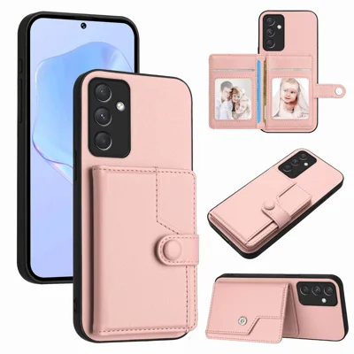 For Samsung Galaxy A54 5G Case RFID Blocking Card Holder Kickstand TPU + PU Leather Phone Back Cover - Rose Gold