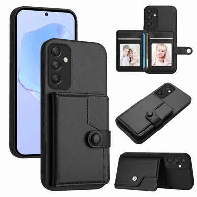 For Samsung Galaxy A35 5G Case RFID Blocking Card Holder Kickstand TPU + PU Leather Phone Back Cover - Black