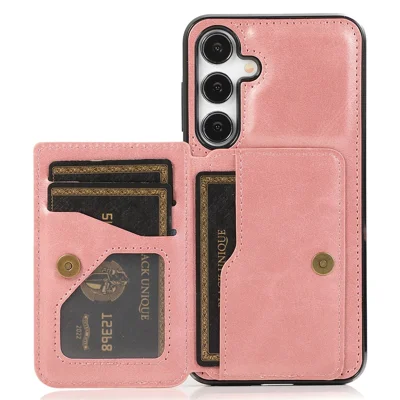 For Samsung Galaxy A55 5G Case Card Holder Kickstand PU Leather + TPU Phone Cover - Rose Gold