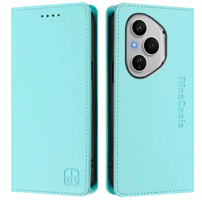 For Honor 400 Pro 5G (Global) Leather Case RINACASIS RC01 Phone Cover with RFID Blocking Wallet Stand - Mint Green