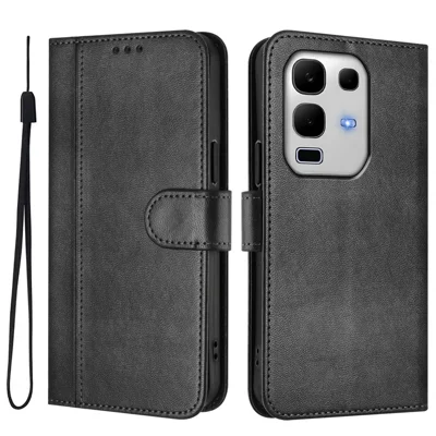 Hoofdtelefoon voor Infinix Note 50s 5G met portemonnee- en standfunctie, retro leren telefoonhoes met koord - Zwart