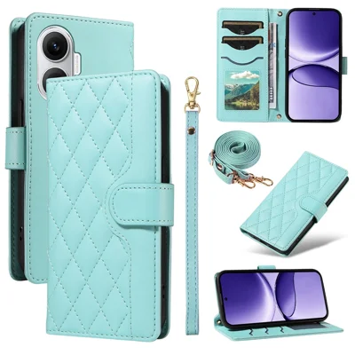 For Xiaomi Poco F7 5G / Xiaomi Redmi Turbo 4 Pro 5G Wallet Case Rhombus Leather Phone Cover with Strap - Green