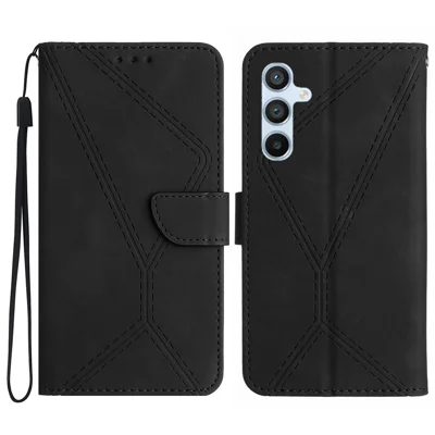 For Samsung Galaxy A17 5G / A17 4G / A26 5G Case Skin Touch Lines Imprinted PU Leather Flip Phone Cover - Black