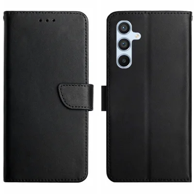 For Samsung Galaxy A17 5G / A17 4G / A26 5G Case Genuine Cow Leather Phone Cover Nappa Texture - Black