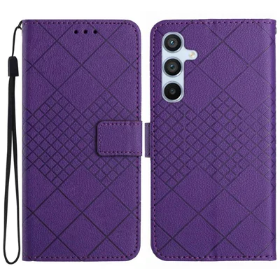 For Samsung Galaxy A17 5G / A17 4G / A26 5G Case Wallet Imprint PU Leather Flip Folio Phone Cover - Dark Purple