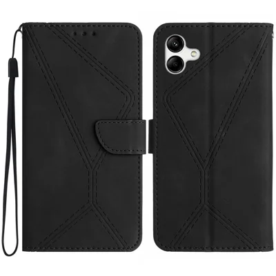 For Samsung Galaxy A07 4G / A07 5G / A06 5G / A06 4G Case Skin Touch Lines Imprinted PU Leather Flip Phone Cover - Black