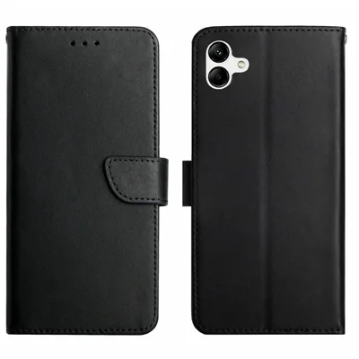 For Samsung Galaxy A07 4G / A07 5G / A06 5G / A06 4G Case Genuine Cow Leather Phone Cover Nappa Texture - Black
