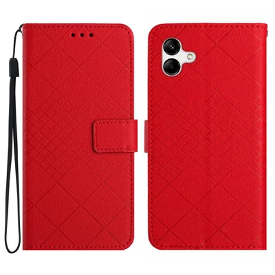 For Samsung Galaxy A07 4G / A07 5G / A06 5G / A06 4G Case Wallet Imprint PU Leather Flip Folio Phone Cover - Red