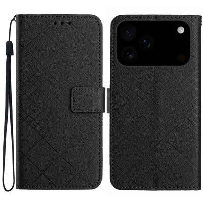 Til iPhone 17 Pro Max hylse, tegnebog, trykt PU-læder flip-folio telefontæske - Sort