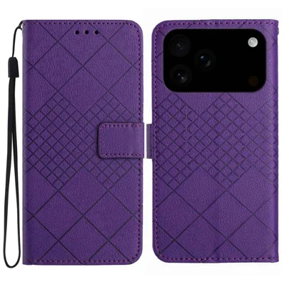 For iPhone 18 Pro Max / 17 Pro Max Case Wallet Imprint PU Leather Flip Folio Phone Cover - Dark Purple