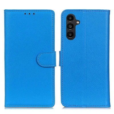 Coque de téléphone portable antidéflagrante pour Samsung Galaxy A14 5G / A14 4G, étui portefeuille avec texture de lychee, coque de protection en cuir PU avec support - Bleu