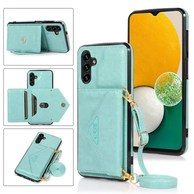 Telefoonhoesje voor Samsung Galaxy A16 4G / 5G met driehoekige kaarthouder en lang draagkoord - Groen