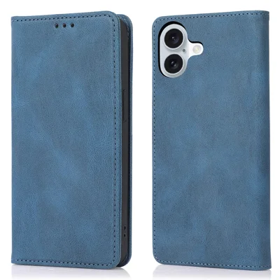 For iPhone 16 Case Wallet Magnetic Closing Leather Flip Phone Cover - Blue