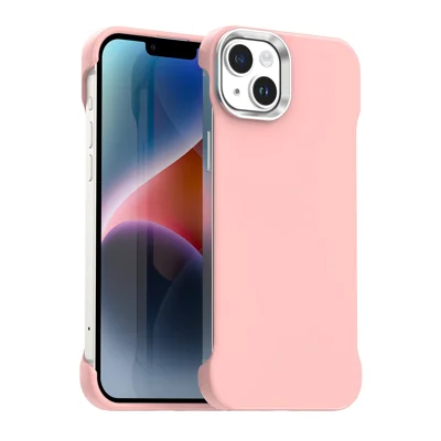 For iPhone 14 / 13 Case Frameless Ultra Thin TPU + PET Phone Cover Reinforced Corners - Pink